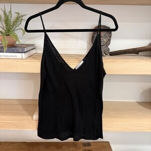 Stateside Black V Neck Cotton Tank, Black, Size Large
